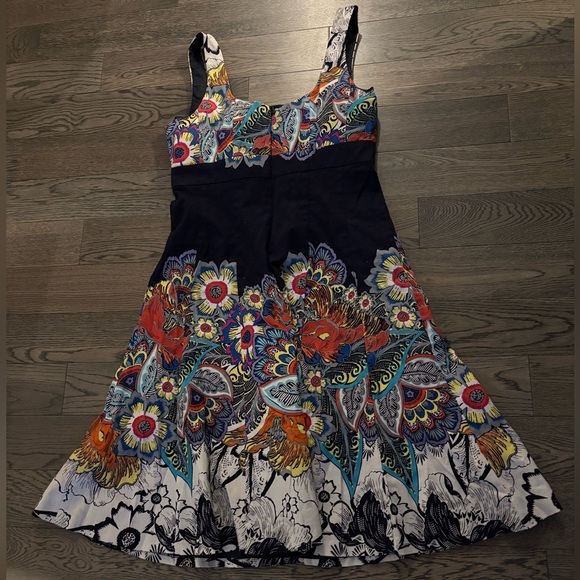 Nine West navy multi floral fitted flare dress Sz 8 - Picture 5 of 13
